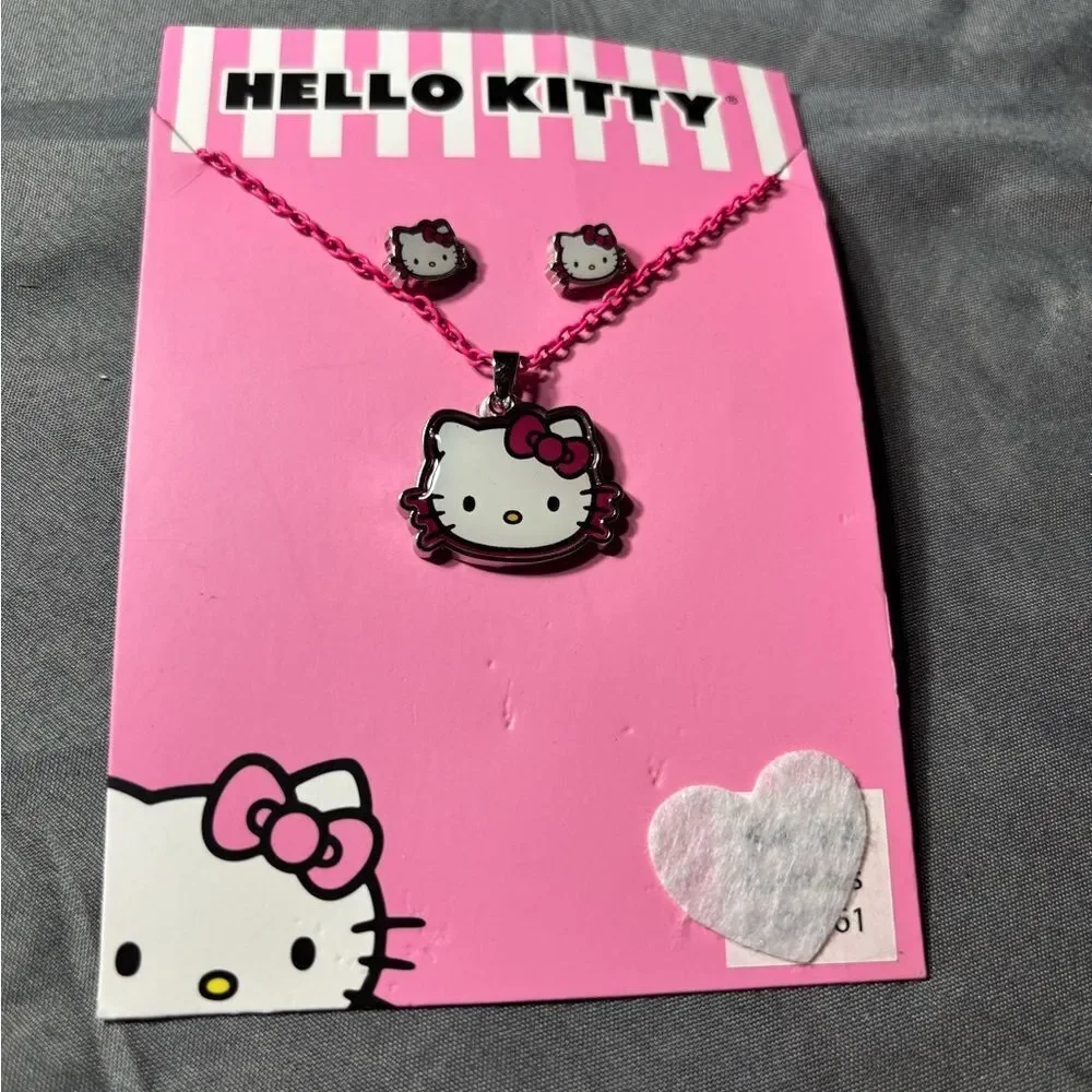 Hello Kitty Pink Necklace and Earrings Set